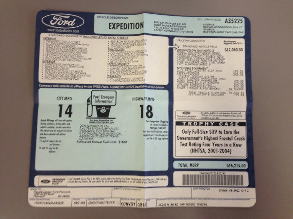 2005 Ford Expedition OEM Owner's Manual with Supplements, Case, Window Sticker