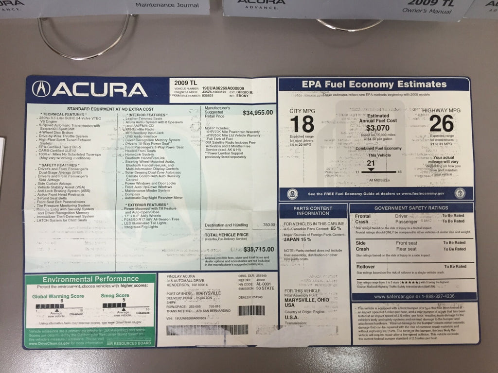 2009 Acura TL Genuine OEM Owner's Manual Set w/Acura Case--Free Shipping!!!