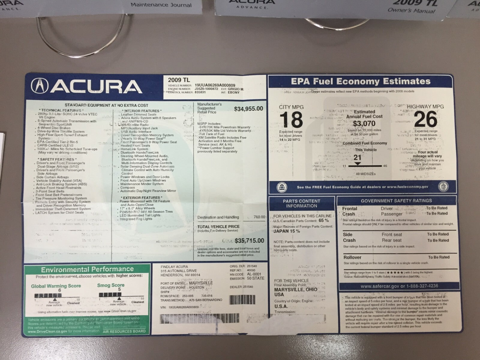 2009 Acura TL Genuine OEM Owner's Manual Set w/Acura Case--Free Shipping!!!