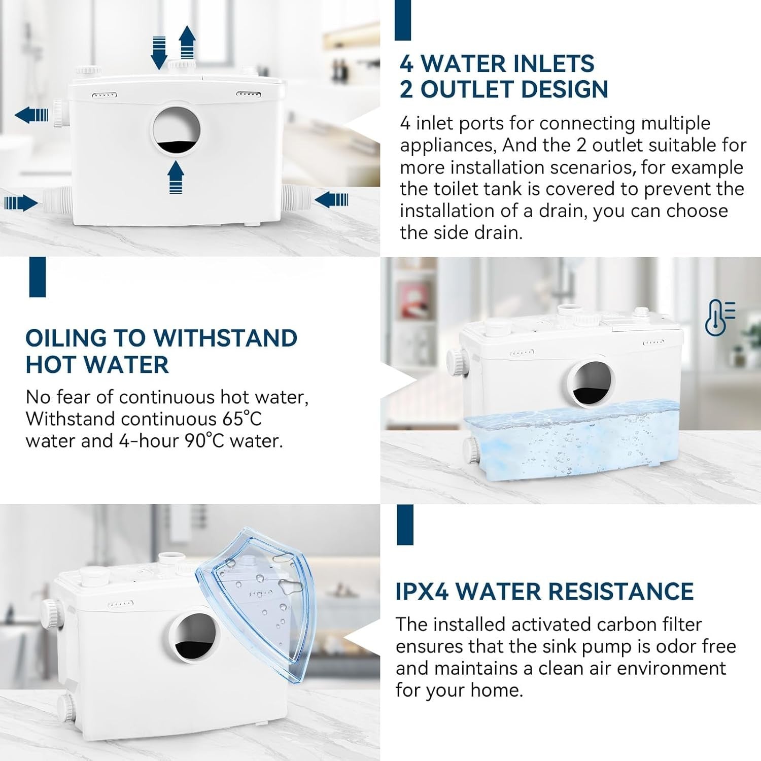1500W Macerator Pump 2HP Grinding Blade PCB Function Toilet Pump Upflush to 32’