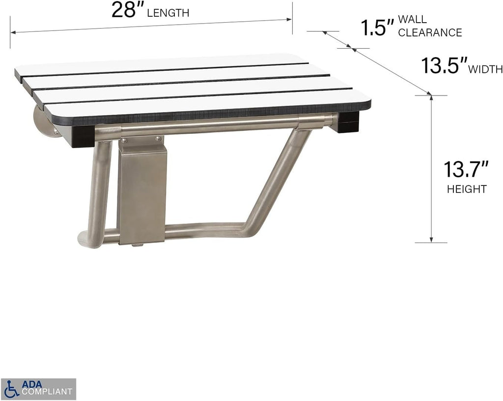 Seachrome 28-inch x 15-inch in ADA Folding Wall Mount Bathroom Shower Seat Bench
