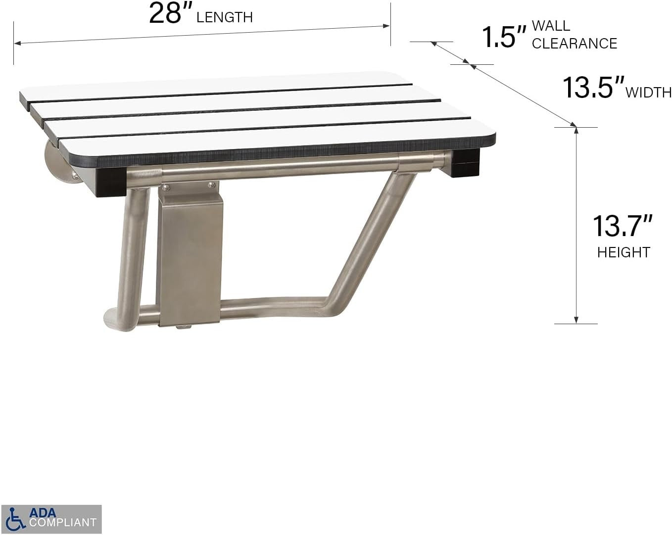 Seachrome 28-inch x 15-inch in ADA Folding Wall Mount Bathroom Shower Seat Bench