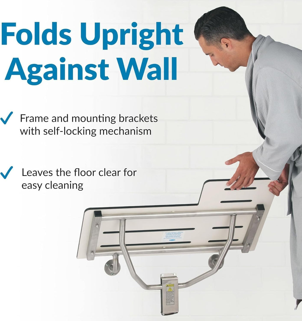 Bobrick Reversible Folding Shower Seat, White/Stainless Steel, Model B-5181