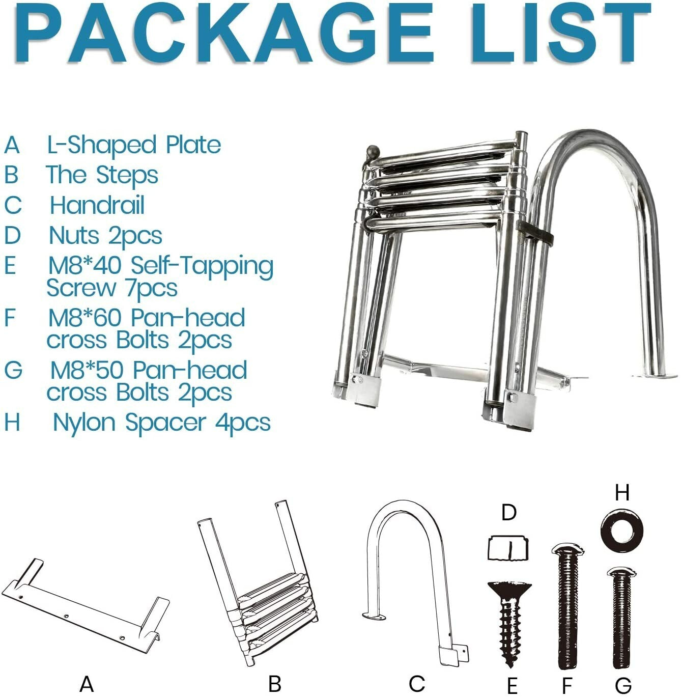 XGEAR 4 Step Pontoon Boat Ladder, Foldable Premium Stainless with FREE SHIPPING!