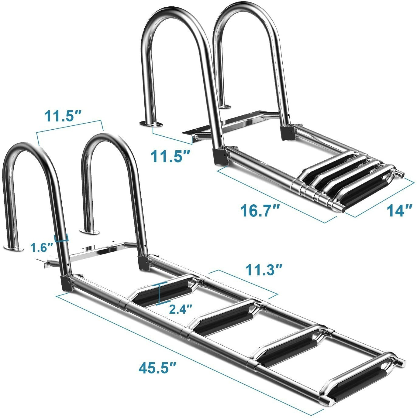 XGEAR 4 Step Pontoon Boat Ladder, Foldable Premium Stainless with FREE SHIPPING!