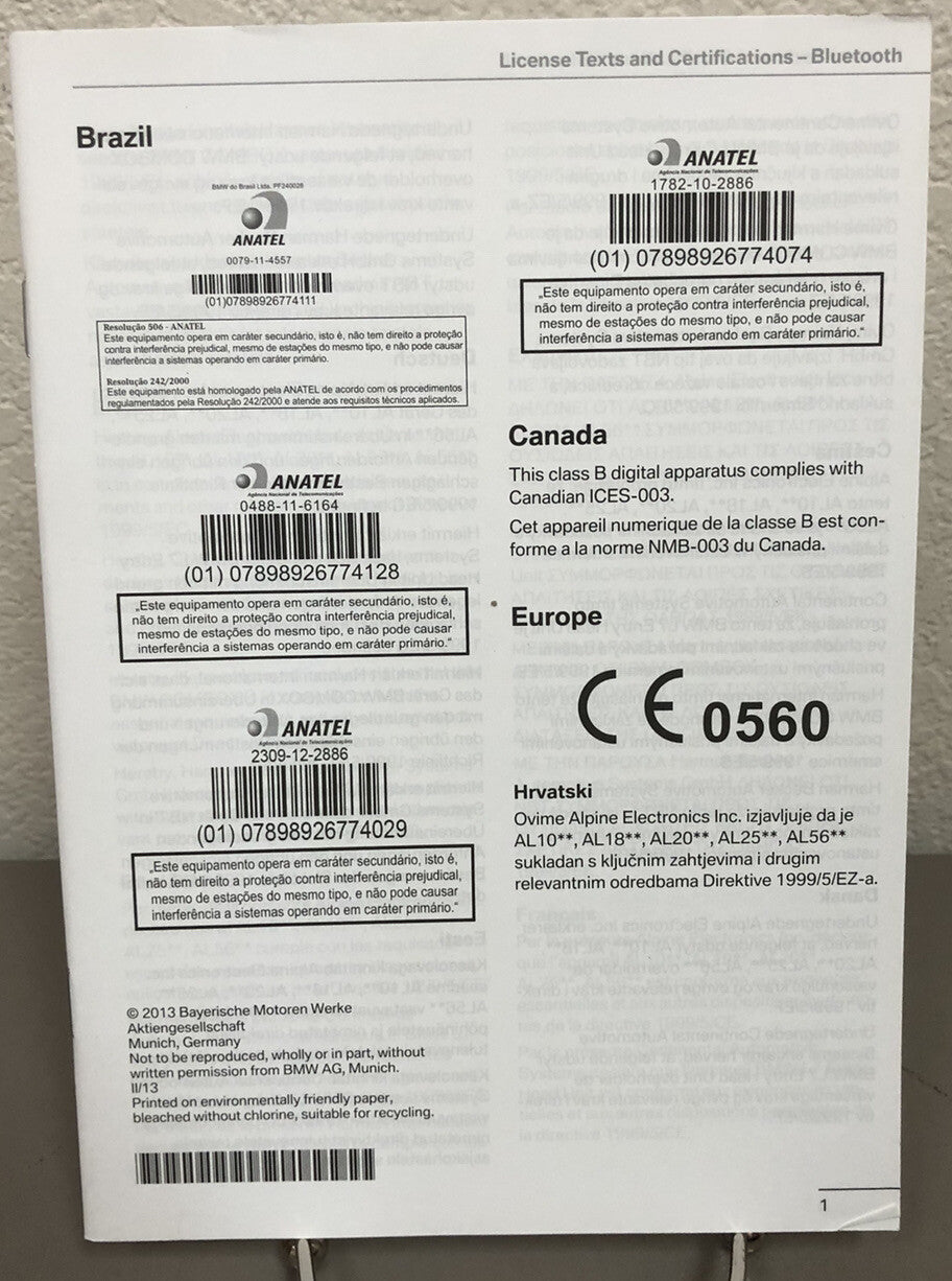 2013 BMW 3 Series Sedan 320i 328i 335i xDrive Genuine OEM Owner's Manual Set