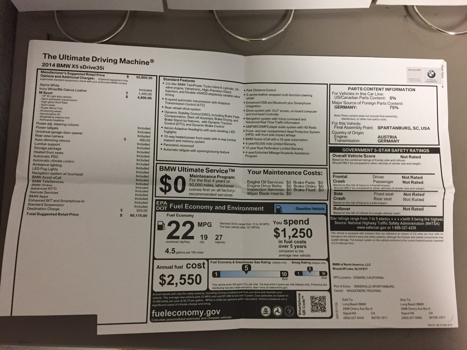 2014 BMW X5 Genuine OEM Owner's Manual Set w/Case and Bonus Key FOB--Ships Free!
