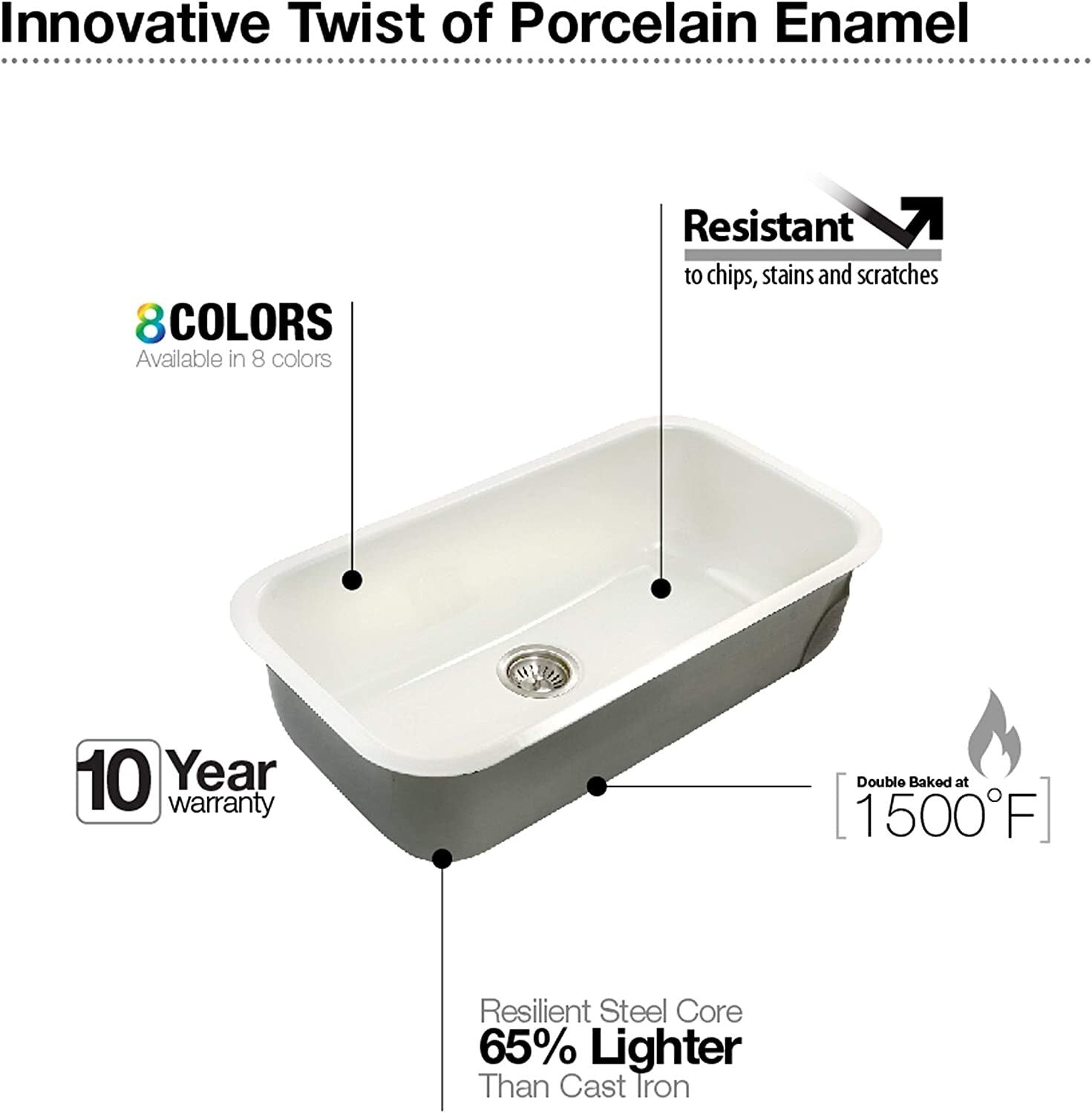 Houzer Porcela 30-9/10" Single Basin Undermount Porcelain Enameled Kitchen Sink