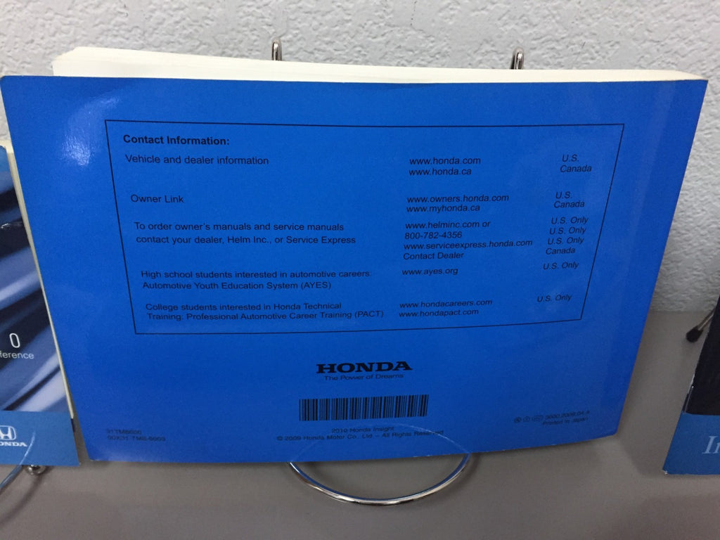 2010 Honda Insight Genuine OEM Factory Owner's Manual Set w/Case-Free Shipping!