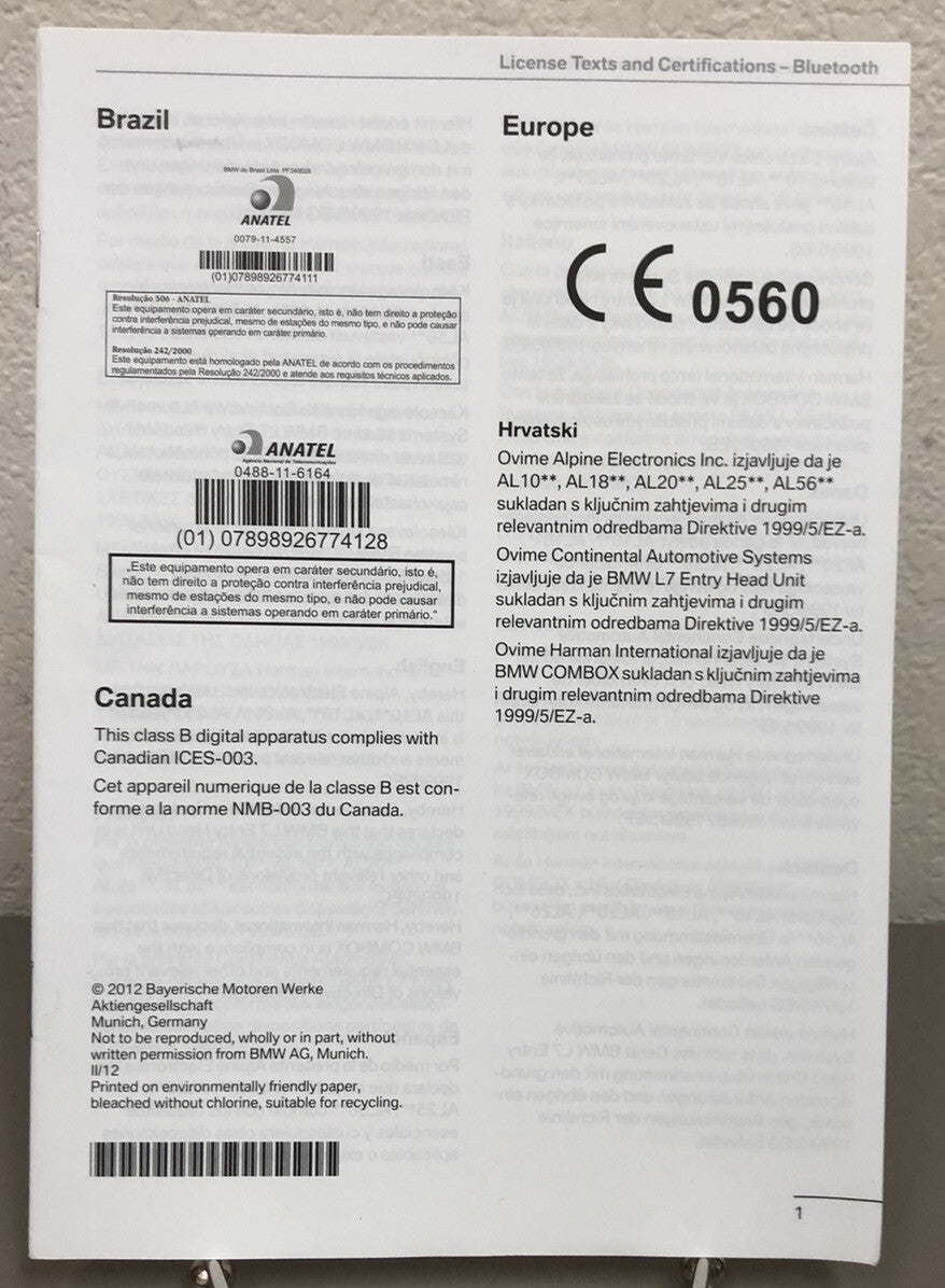 2012 BMW 5 Series Sedan 528i 535i 550i xDrive OEM Owner Manual w/ Bonus Key FOB!