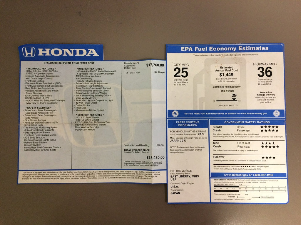 2008 Honda Civic Sedan Genuine OEM Owner's Manual Set w/Bonus Key FOB-Ships Free