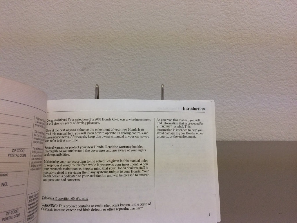 2003 Honda Civic Sedan Genuine OEM Owner's Manual--Free Shipping!