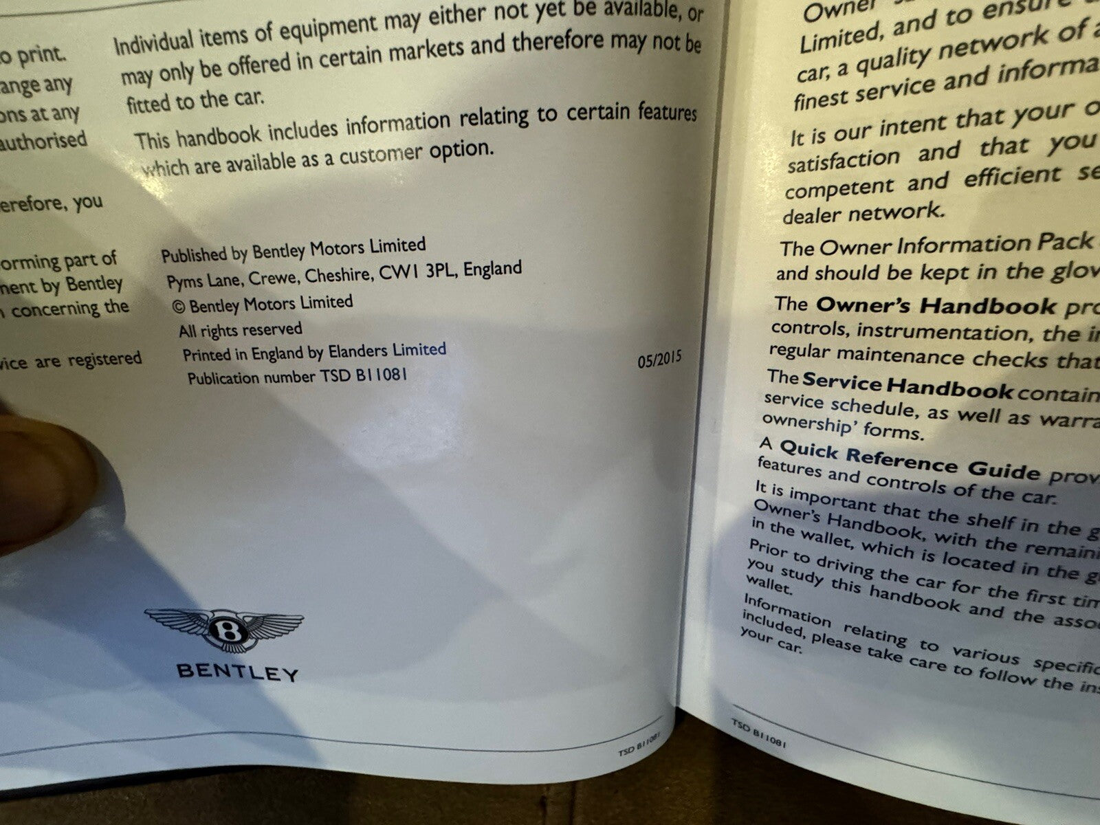 2016 BENTLEY FLYING SPUR V8 W12 OWNERS HANDBOOK GENUINE OEM BENTLEY MANUAL
