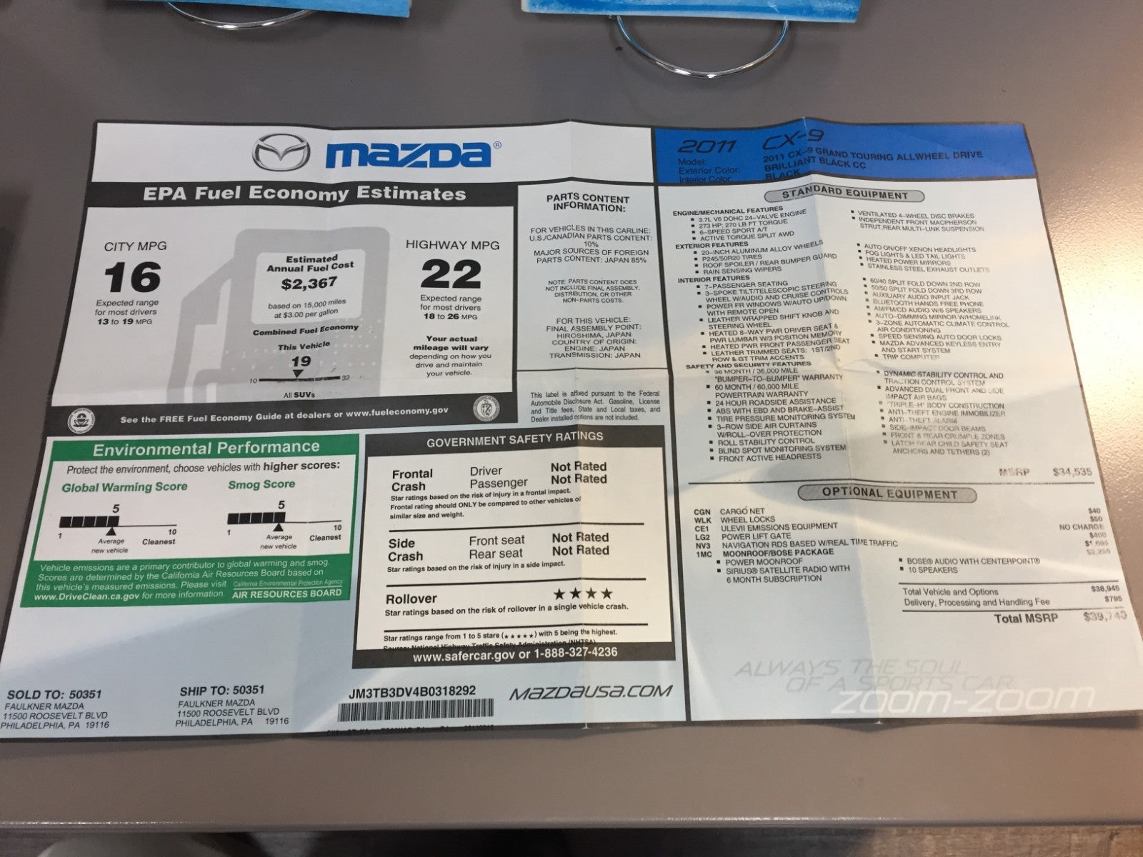 2011 Mazda CX-9 Genuine OEM Owner's Manual Set w/Navigation Manual & Mazda Case