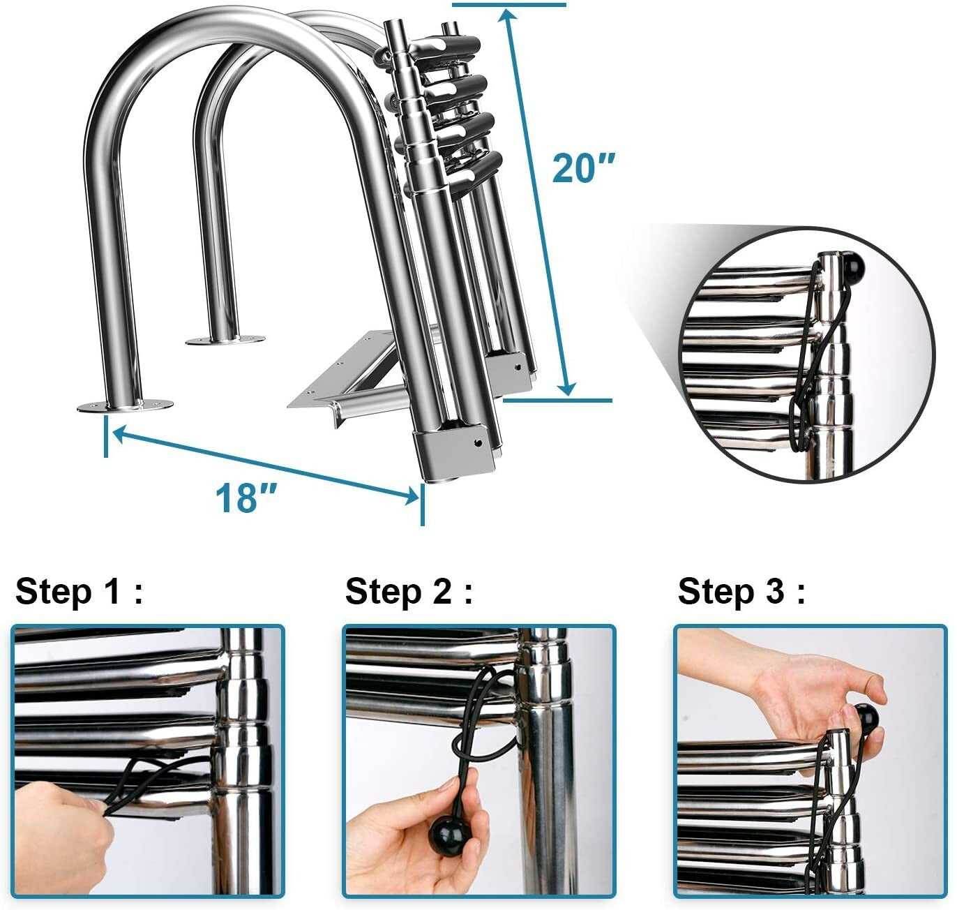 XGEAR 4 Step Pontoon Boat Ladder, Foldable Premium Stainless with FREE SHIPPING!