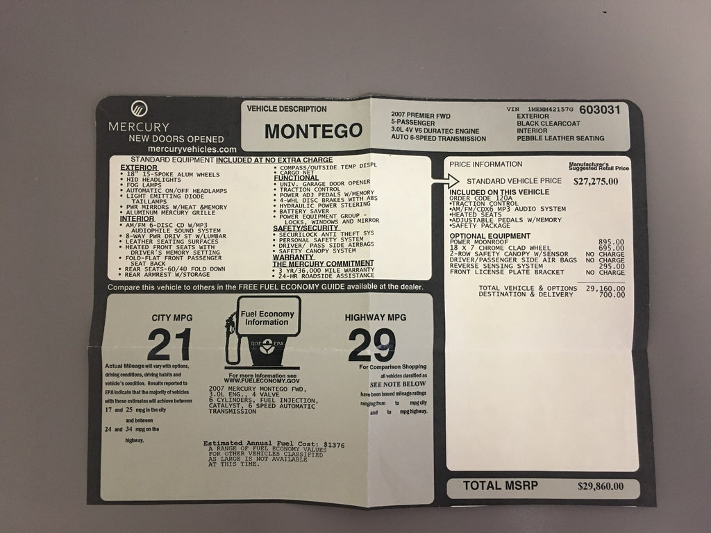 2007 Mercury Montego Genuine OEM Owner's Manual Set w/Case and Bonus Key FOB