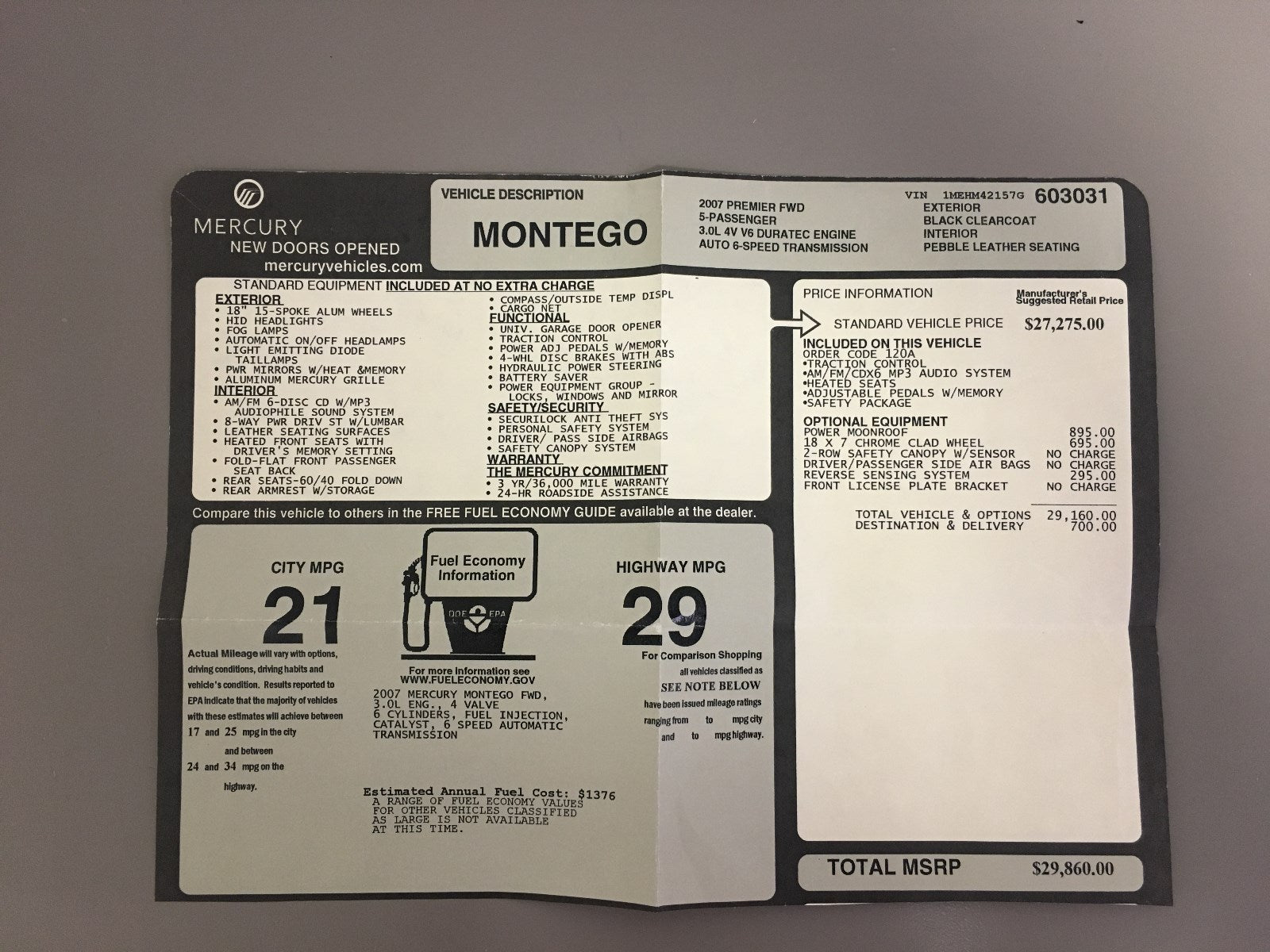 2007 Mercury Montego Genuine OEM Owner's Manual Set w/Case and Bonus Key FOB