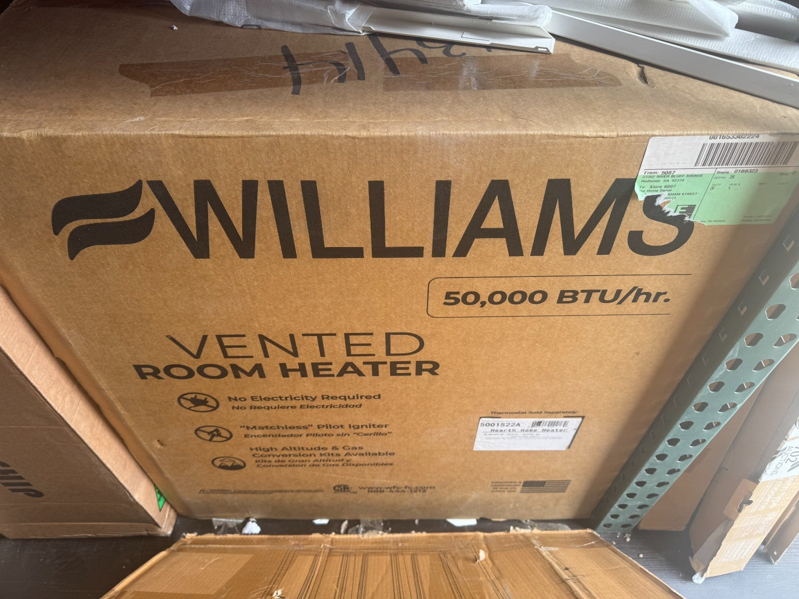 Williams 50k BTU - Natural Gas Room Heater Model Number 5001522A--New Open Box