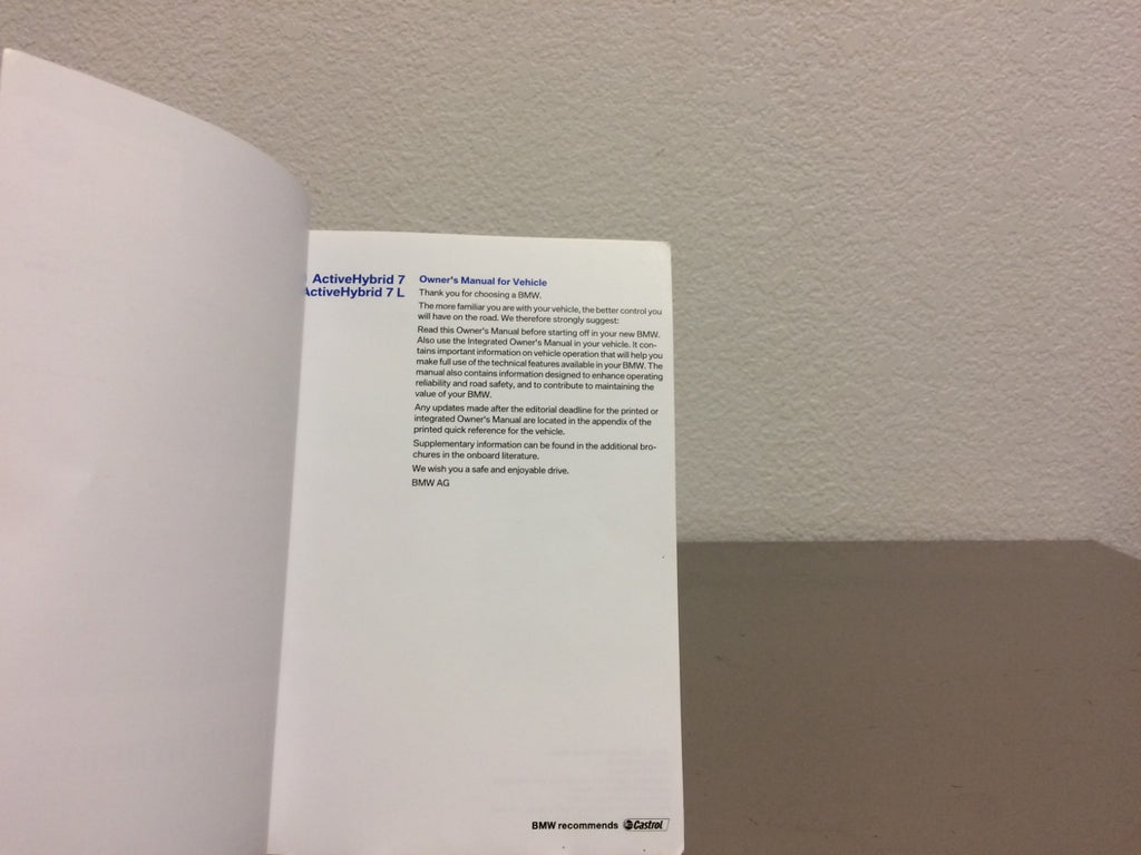 2012 BMW Active Hybrid 7 L OEM Owner's Manual set - Supplements still sealed!
