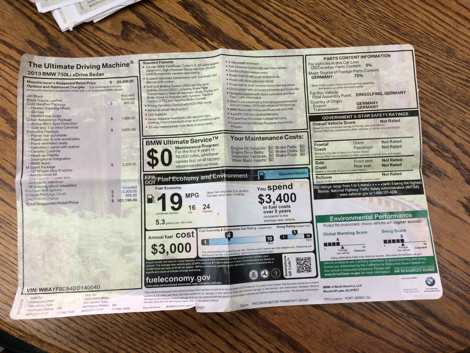 2013 BMW ORIGINAL WINDOW STICKER X1 X3 X5 X6 320 328 335 528 535 550 M6 640 650