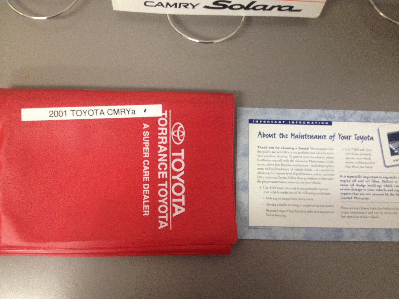 2001 Toyota Camry OEM Owner's Manual w/ Supplements and Case - Free Shipping