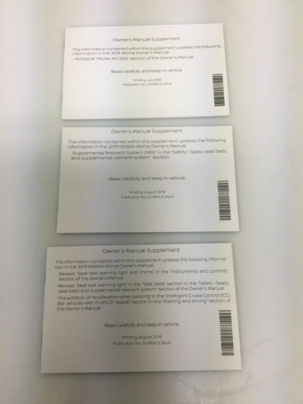 2019 Nissan Altima OEM Owner's Manual Set with Supplemental Manuals & Case