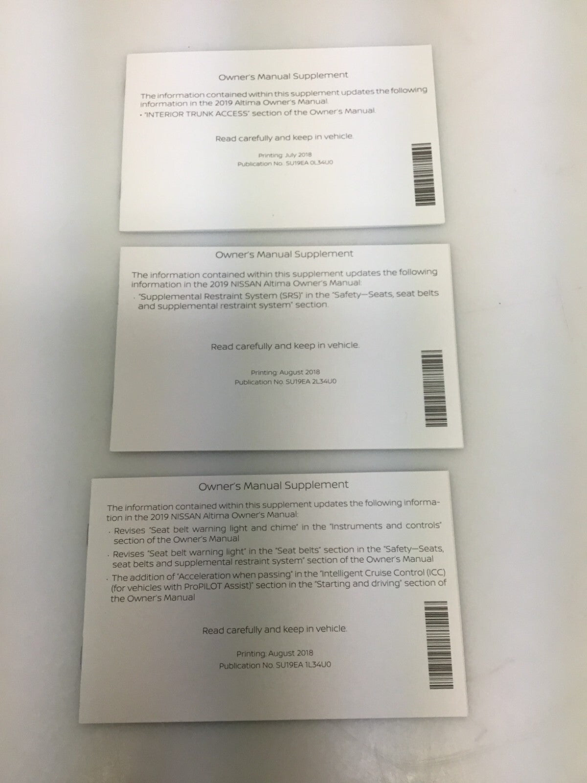 2019 Nissan Altima OEM Owner's Manual Set with Supplemental Manuals & Case