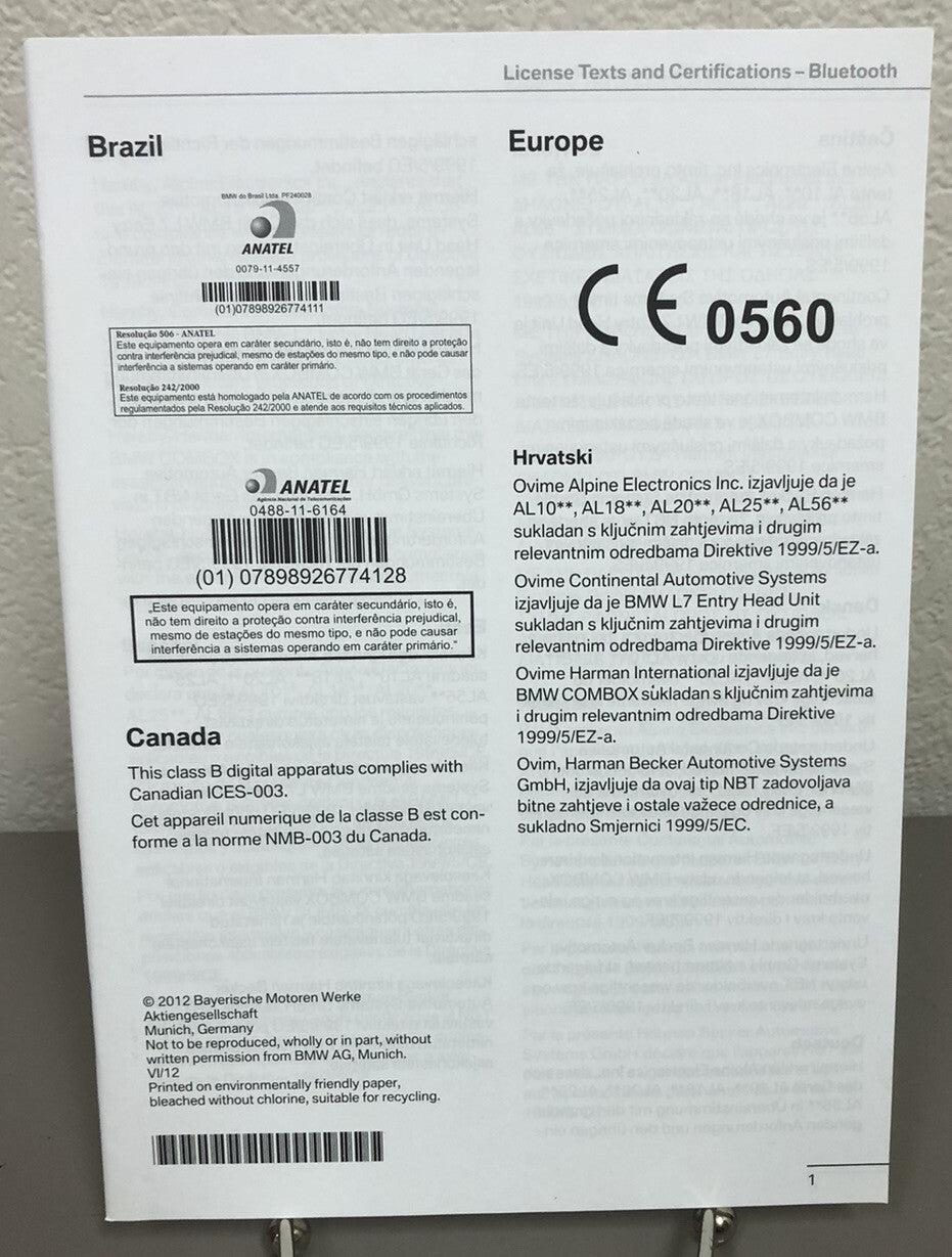 2013 BMW X1 sDrive28i xDrive28i xDrive35i OEM Owner's Manual w/iDrive Navigation