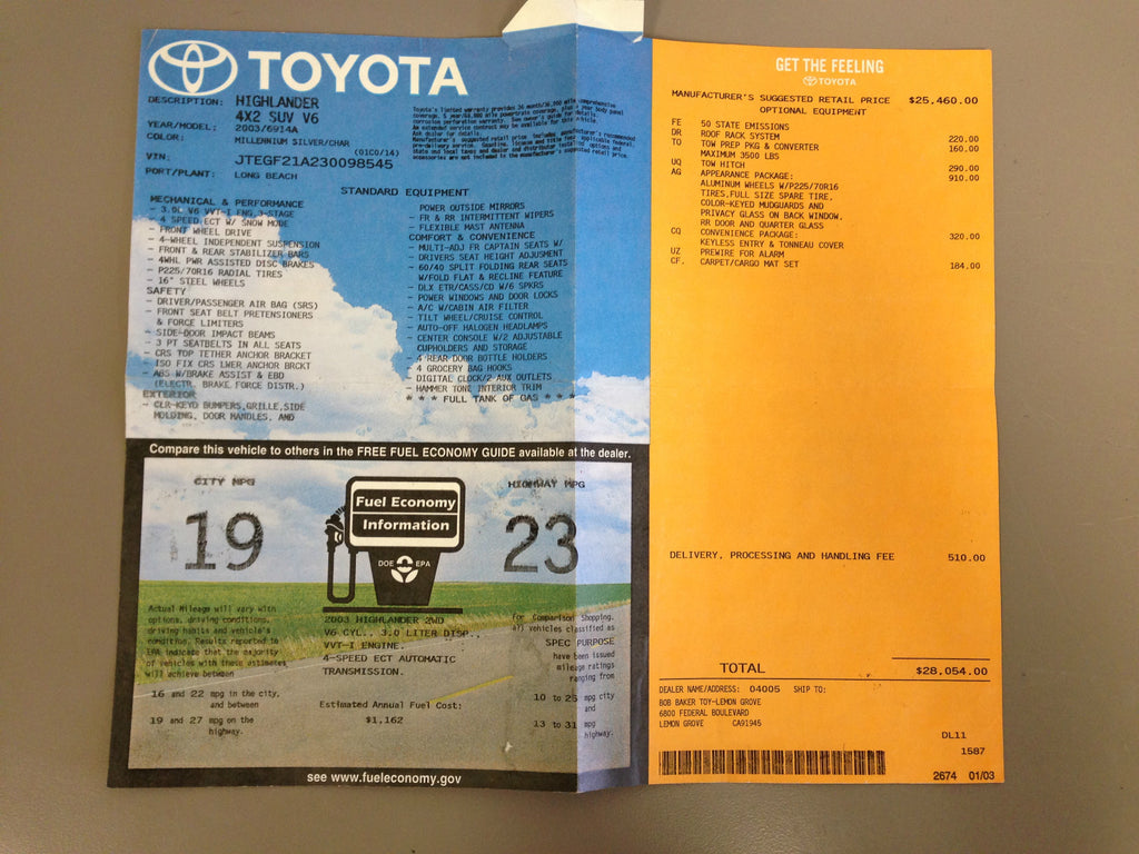 2003 Toyota Highlander OEM Owner's Manual w/ Supplements & Case - Free Shipping
