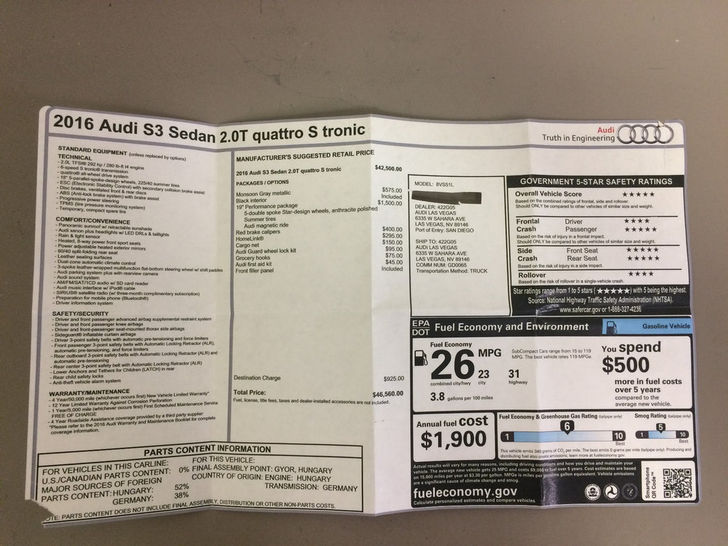 2016 Audi A3 S3 Genuine OEM Owner's Manual Set w/Audi Case & Bonus Key FOB