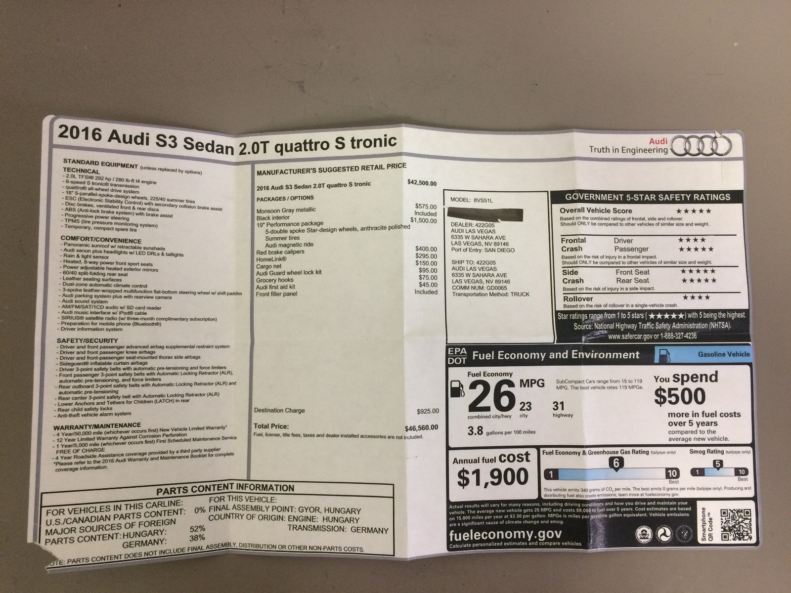 2016 Audi A3 S3 Genuine OEM Owner's Manual Set w/Audi Case & Bonus Key FOB