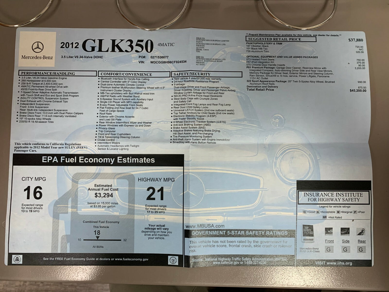 2012 Mercedes-Benz GLK Class GLK350 GLK350 4MATIC OEM Owner's Manual w/MBZ Case