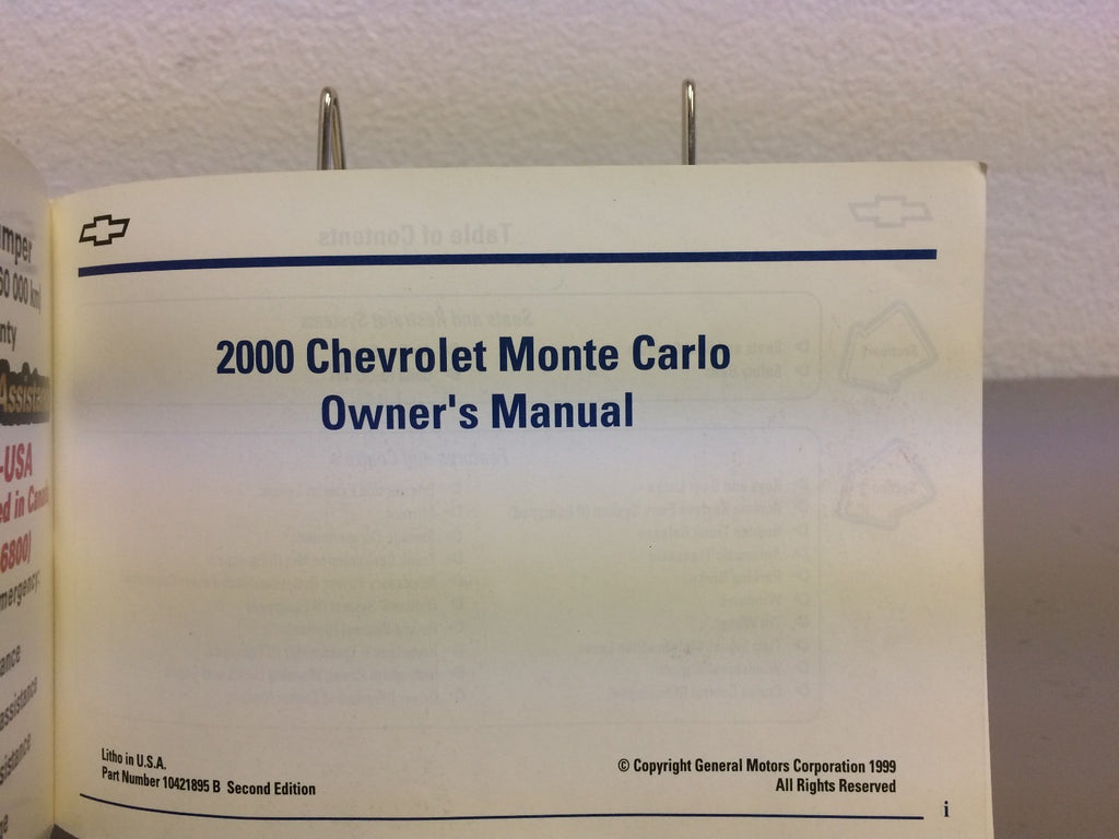 2000 Chevrolet Chevy Monte Carlo Genuine OEM Owner's Manual Set w/Case