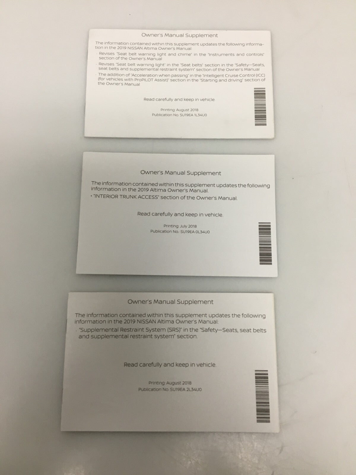 2019 Nissan Altima OEM Owner's Manual Set with Supplemental Manuals & Case