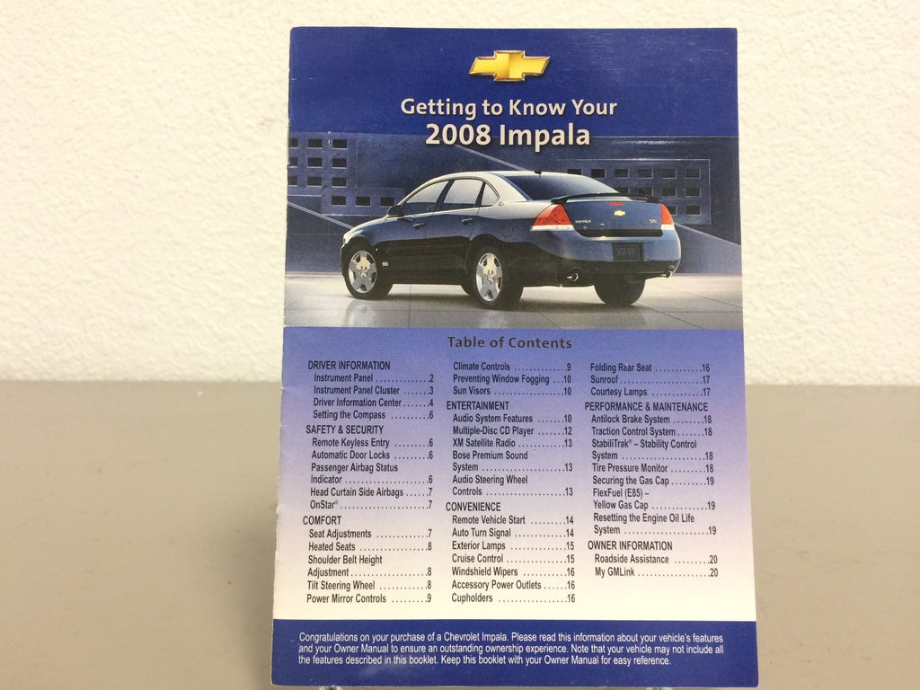 2008 Chevrolet Chevy Impala Genuine OEM Owner's Manual w/Case-Free Shipping