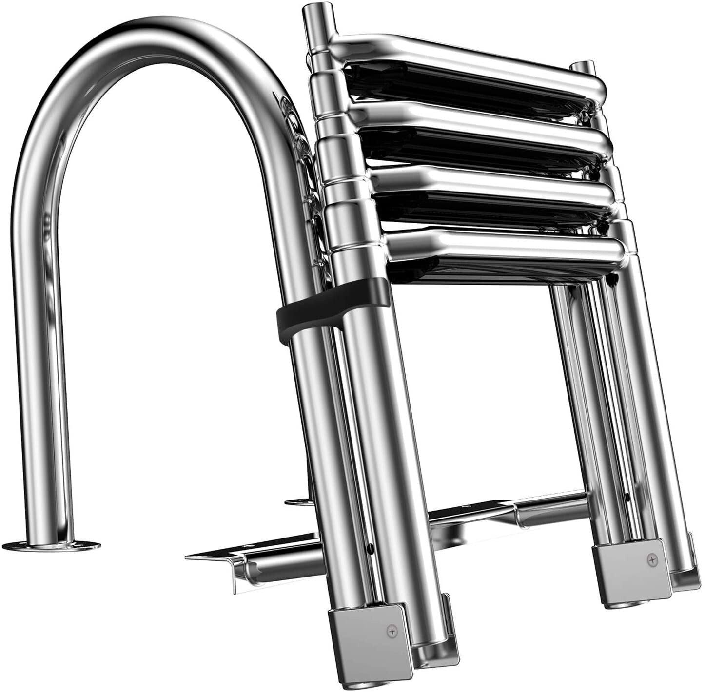XGEAR 4 Step Pontoon Boat Ladder, Foldable Premium Stainless with FREE SHIPPING!