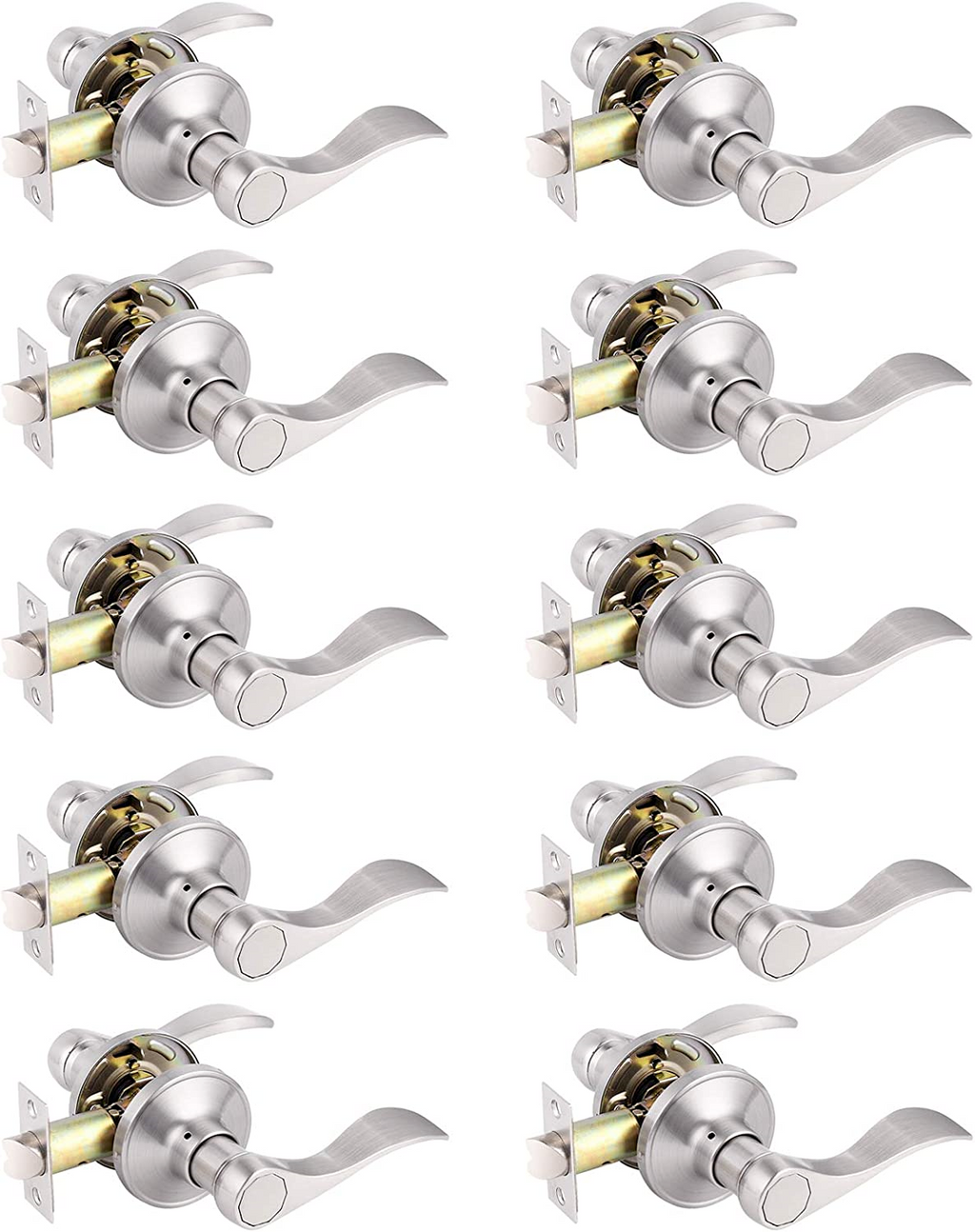 New Gobrico 10 Pack Satin Nickel Keyless Wave Levers Handles , W/ FREE SHIPPING