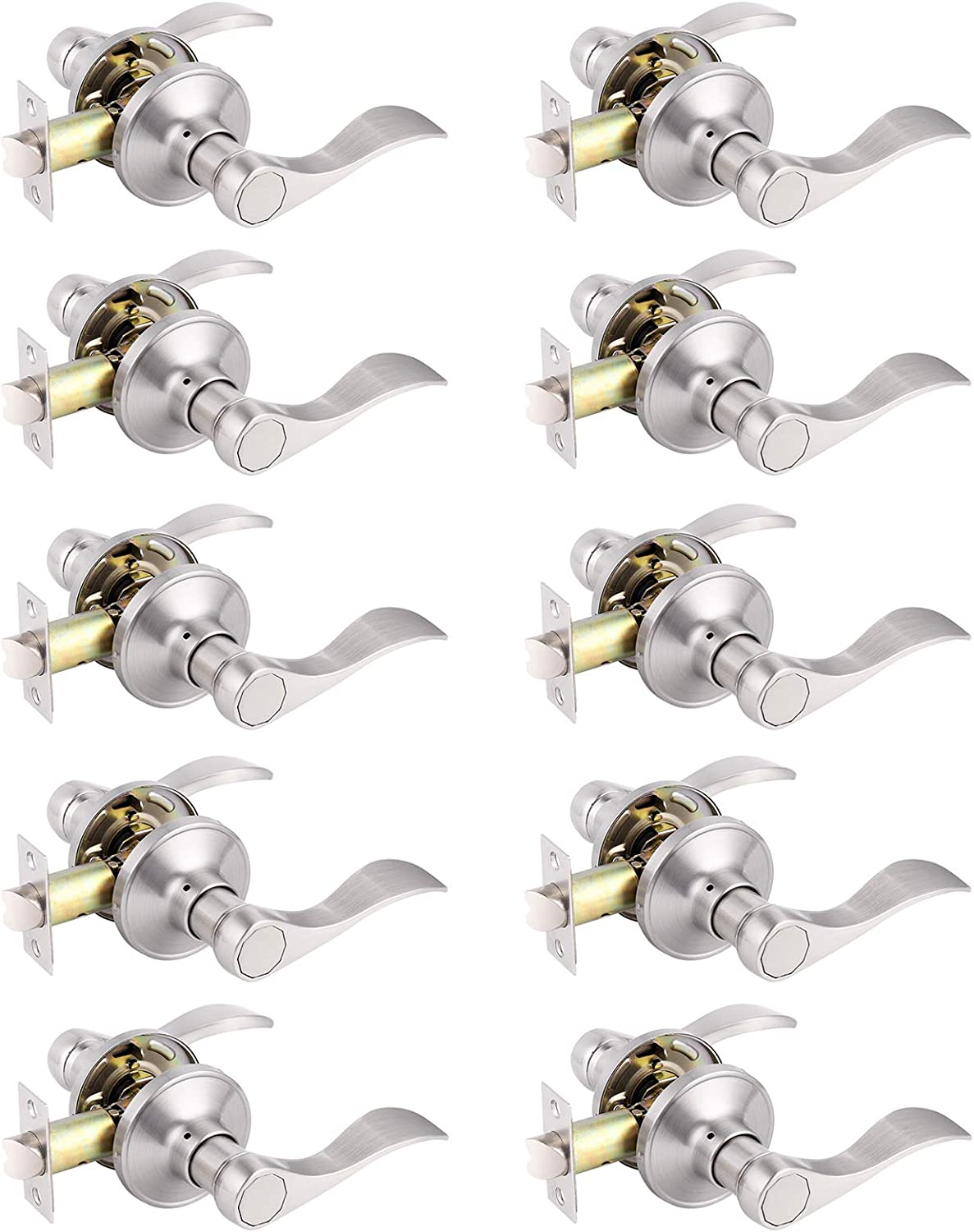 New Gobrico 10 Pack Satin Nickel Keyless Wave Levers Handles , W/ FREE SHIPPING