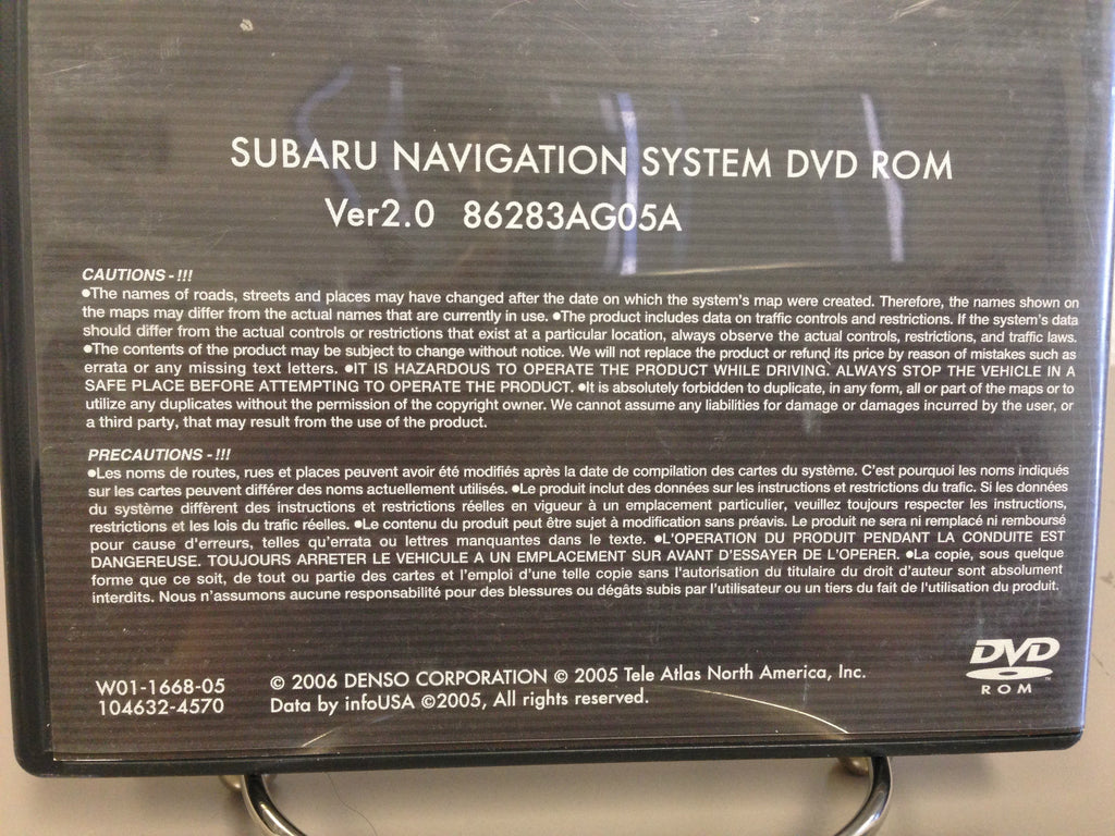 2005 2006 2007 Subaru Navigation Disc DVD United States East Map 2.0 86283AG05A