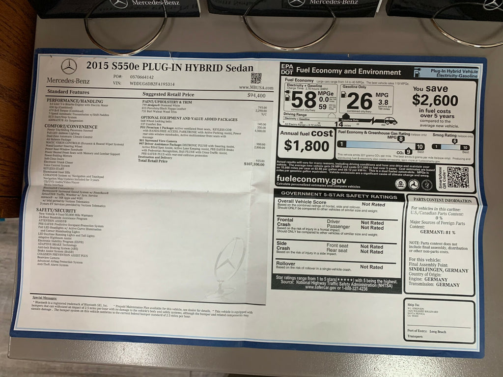 2015 Mercedes-Benz Genuine OEM S-Class S550e Hybrid Owner's Manual Set w/Case
