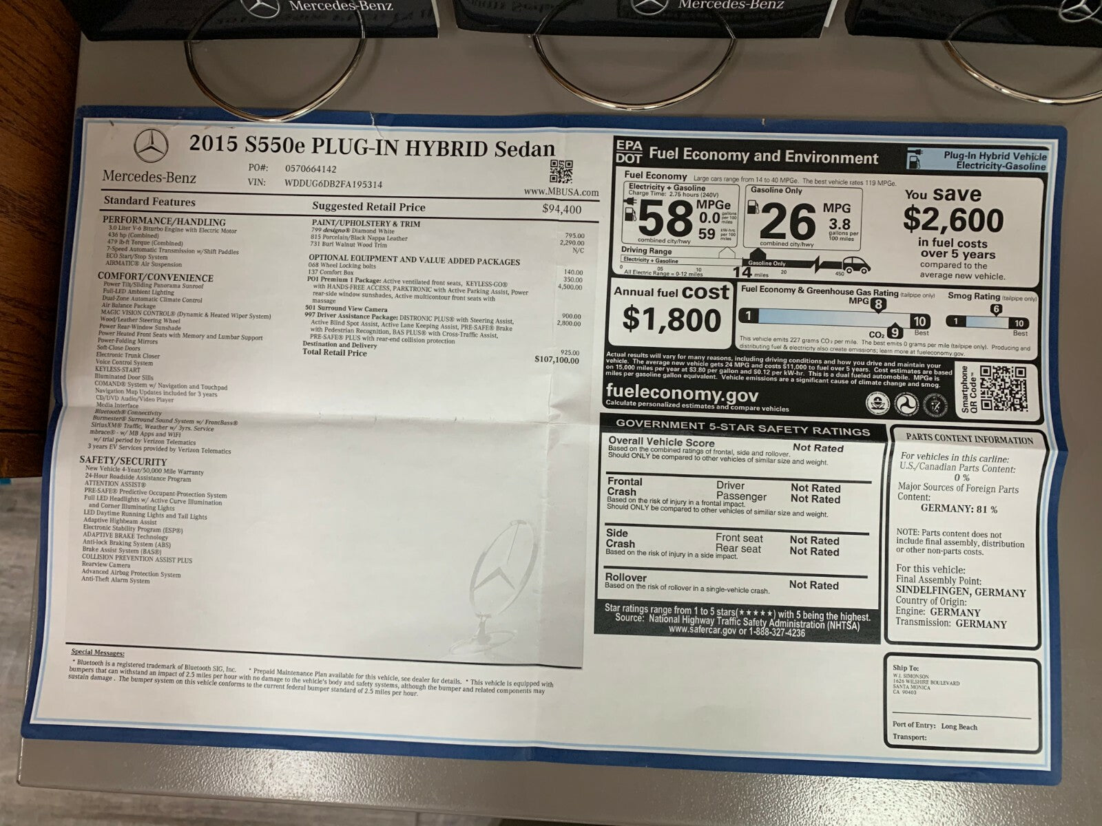 2015 Mercedes-Benz Genuine OEM S-Class S550e Hybrid Owner's Manual Set w/Case