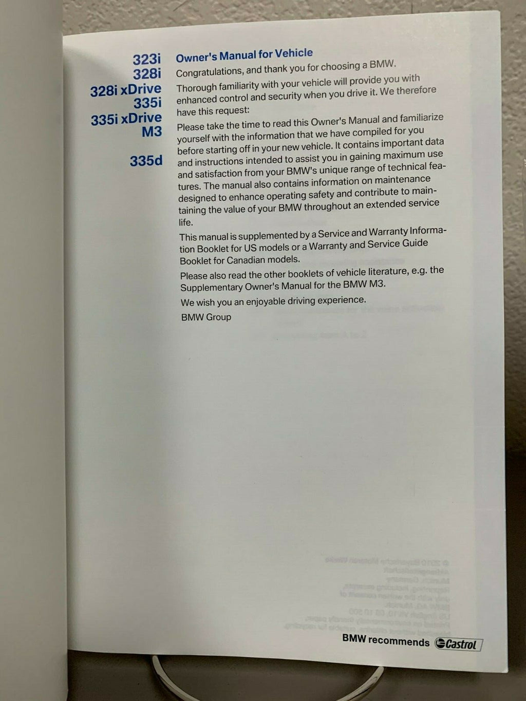 2011 BMW 3-Series Sedan/Sports Wagon Genuine OEM Owner's Manual Set w/BMW Case