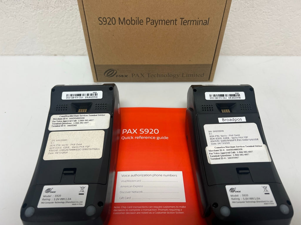 USED PAX S920 MOBILE PAYMENT TERMINAL COMES WITH BONUS TERMINAL FREE SHIPPING.