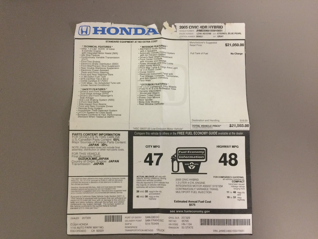 2005 Honda Civic Hybrid Genuine OEM Owner's Manual Set--Free Shipping!