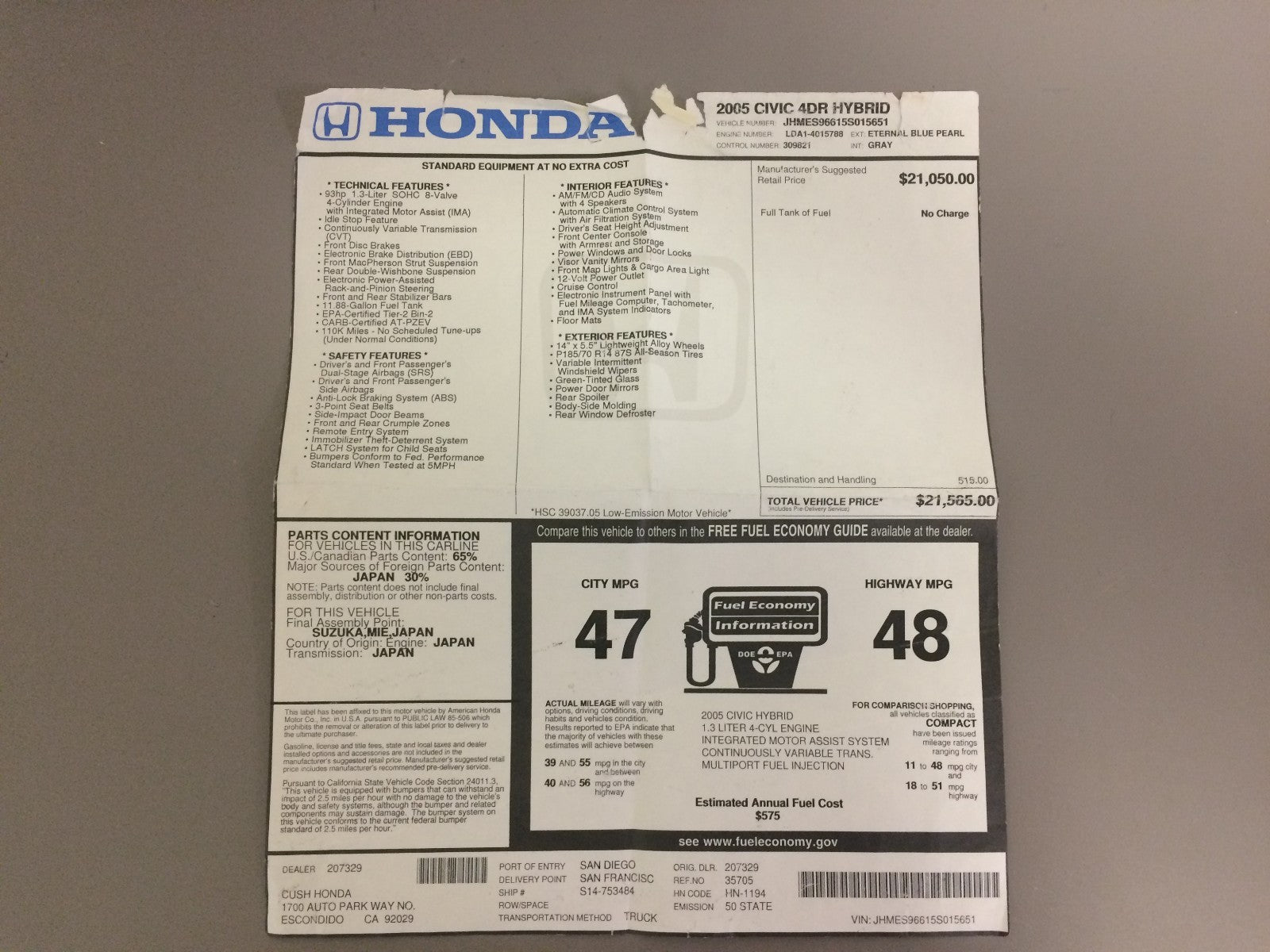 2005 Honda Civic Hybrid Genuine OEM Owner's Manual Set--Free Shipping!