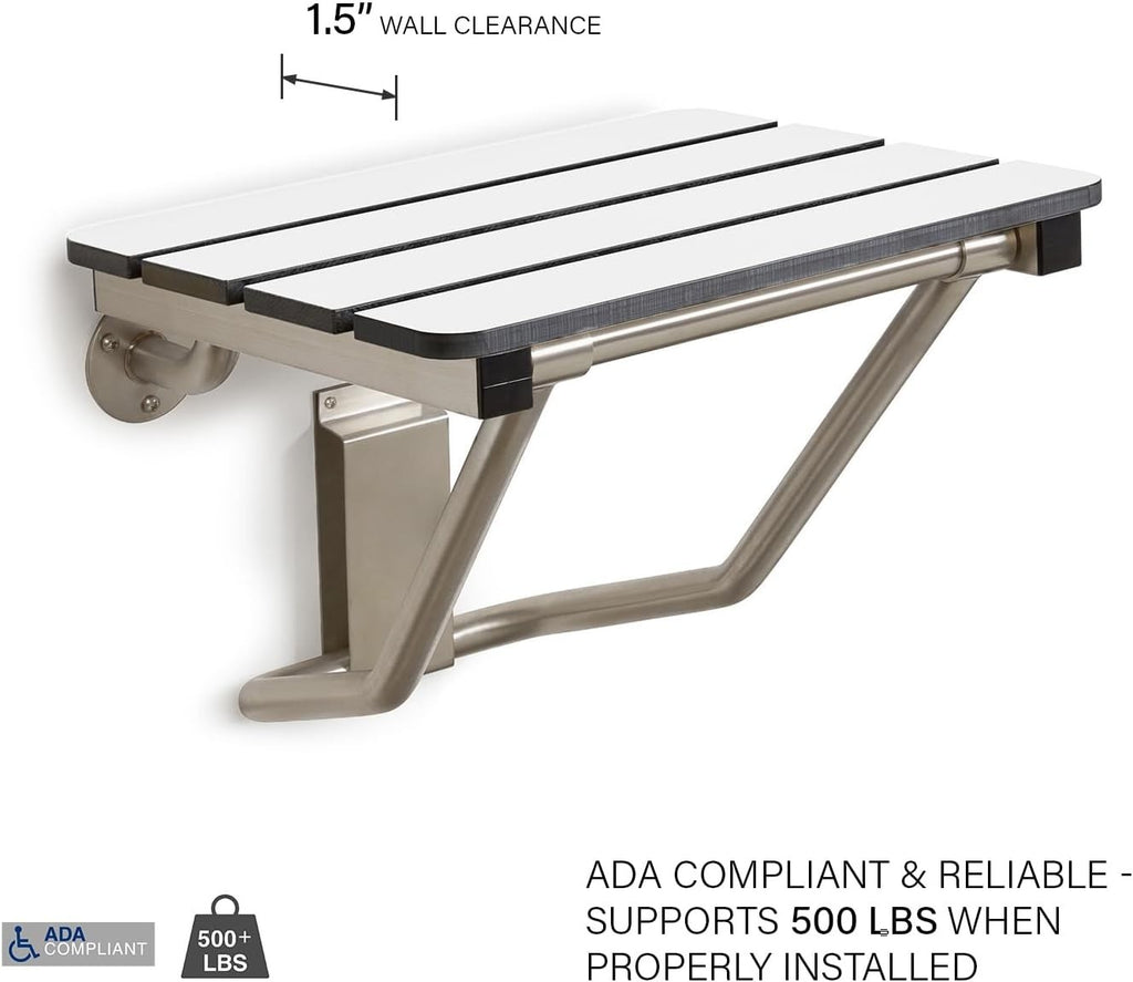 Seachrome 28-inch x 15-inch in ADA Folding Wall Mount Bathroom Shower Seat Bench