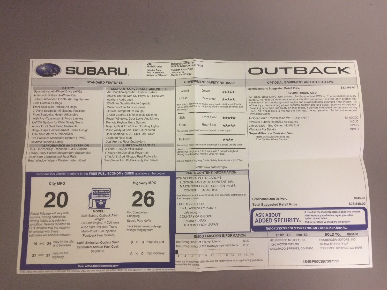 2008 Subaru Legacy/Outback Genuine OEM Owner's Manual Set w/Case--Free Shipping