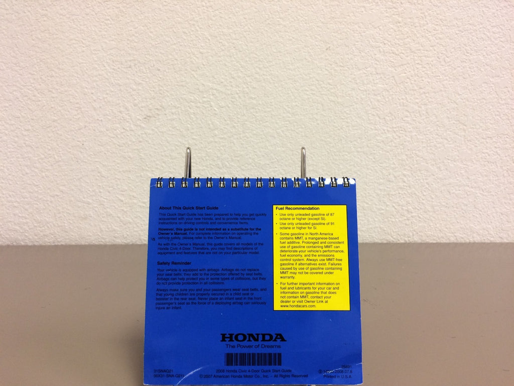 2008 Honda Civic Sedan Genuine OEM Owner's Manual Set w/Bonus Key FOB-Ships Free