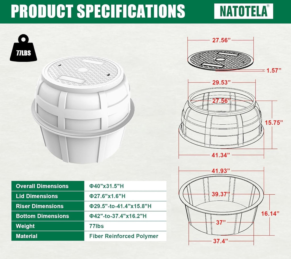 Natotela 40x31.5H Fiberglass Manhole Enclosure/Underground/Vault/Junction Box